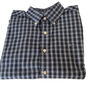 Vineyard Vines Blue Plaid Whale Shirt, button down front, 100% cotton, M